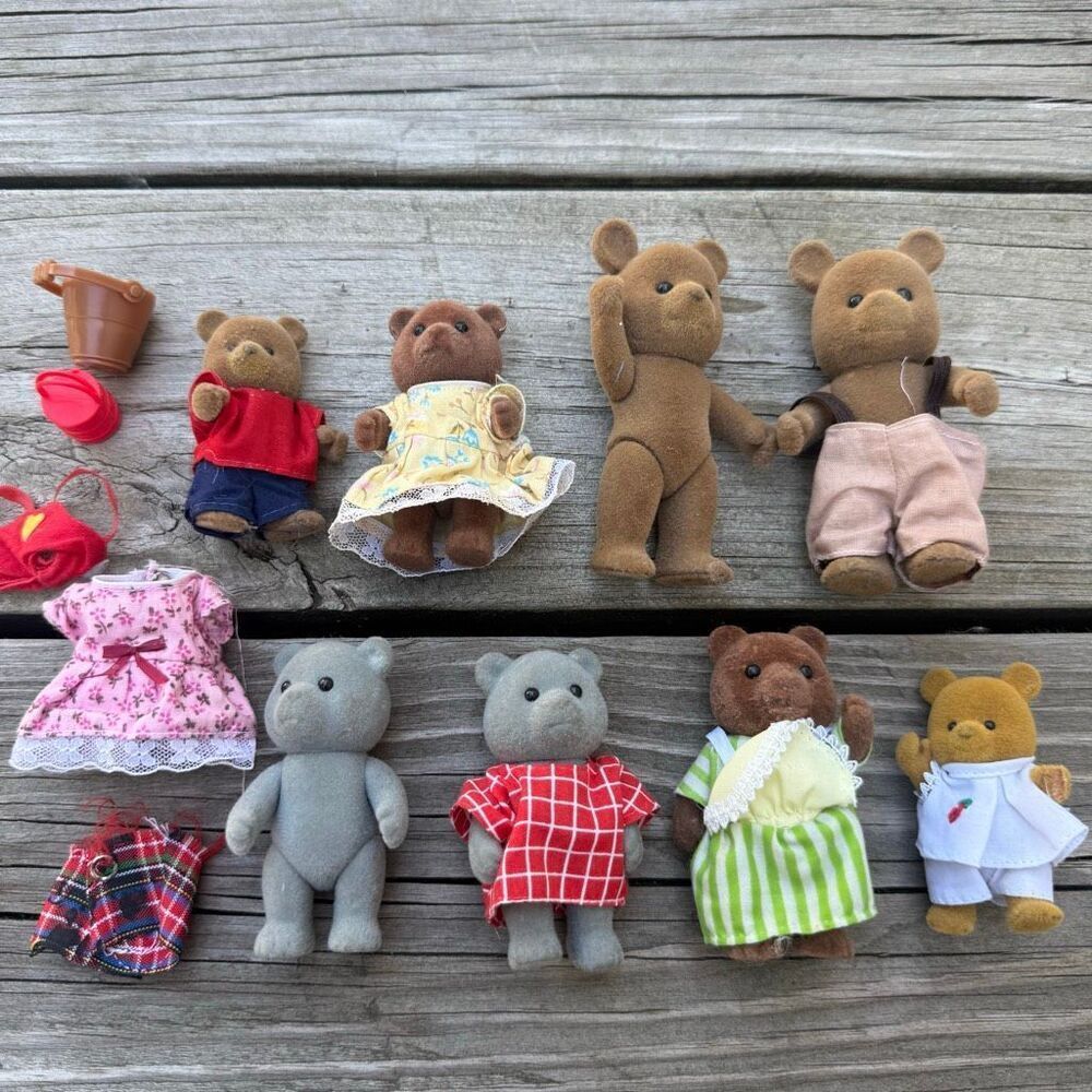 Vintage Sylvanian Family Bear Bundle Lot w/ Clothing
